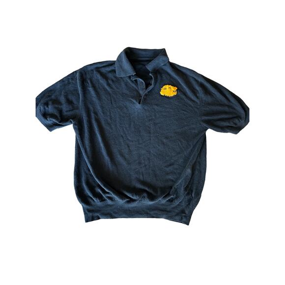 Vintage Italian Made Black Boars Head Chain stitched Patched Medium Polo Shirt - Picture 1 of 7
